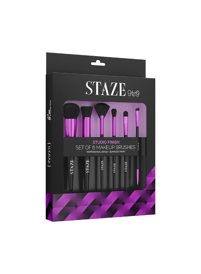 Staze 9to9 Studio Finish Professional Grade + Seamless Finish Set of 6 Makeup Brushes | Soft & Comfortable - Image 1